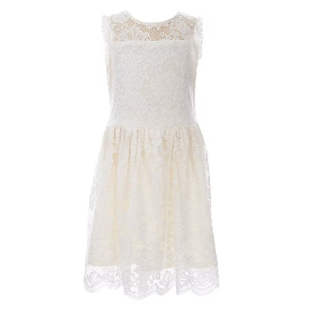 Ava & Yelly Big Girls Illusion Lace Fit & Flare Dress Sleeveless White Sz 12 NWT